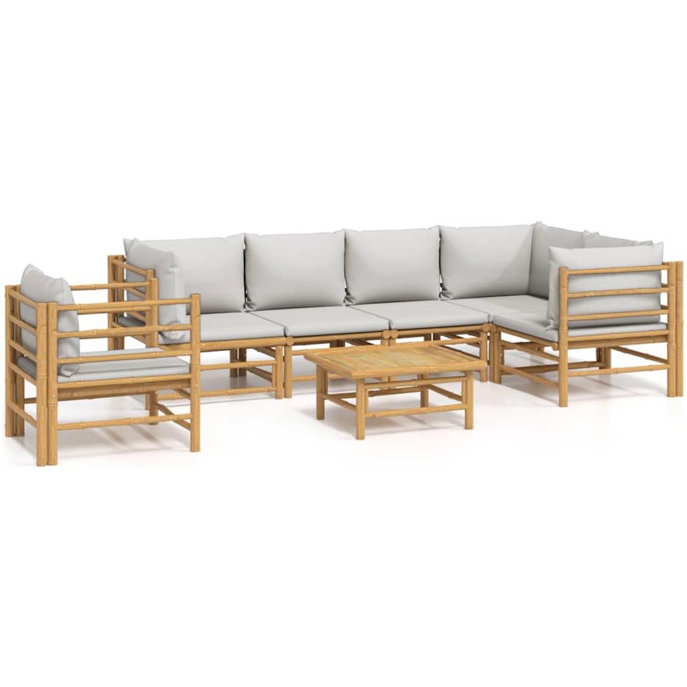 Set Salotto Da Giardino 7pz Con Cuscini Grigio Chiaro Bambù - Foto 1