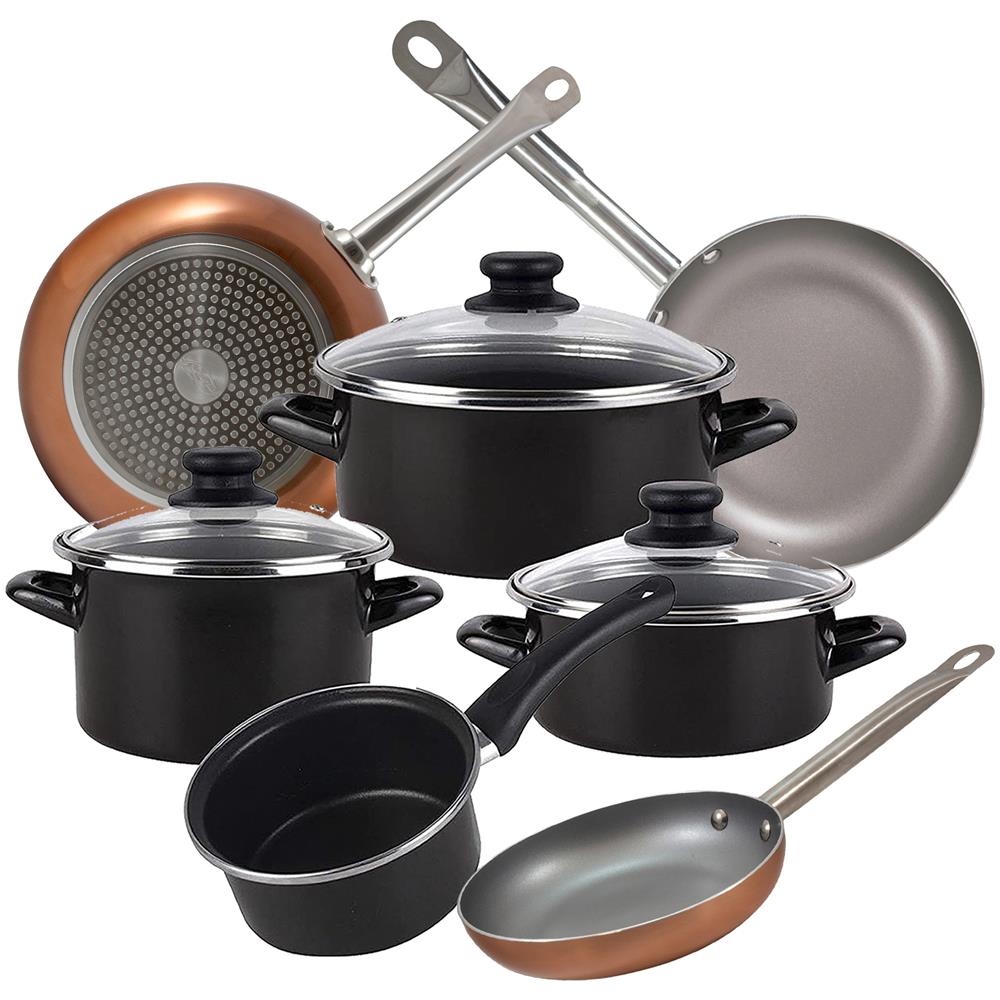 Kenia 7 Pezzi In Acciaio Vetrificato Con Padella (18/22/26 Cm) San Ignacio Optimum Plus In Alluminio Stampato - Foto 1