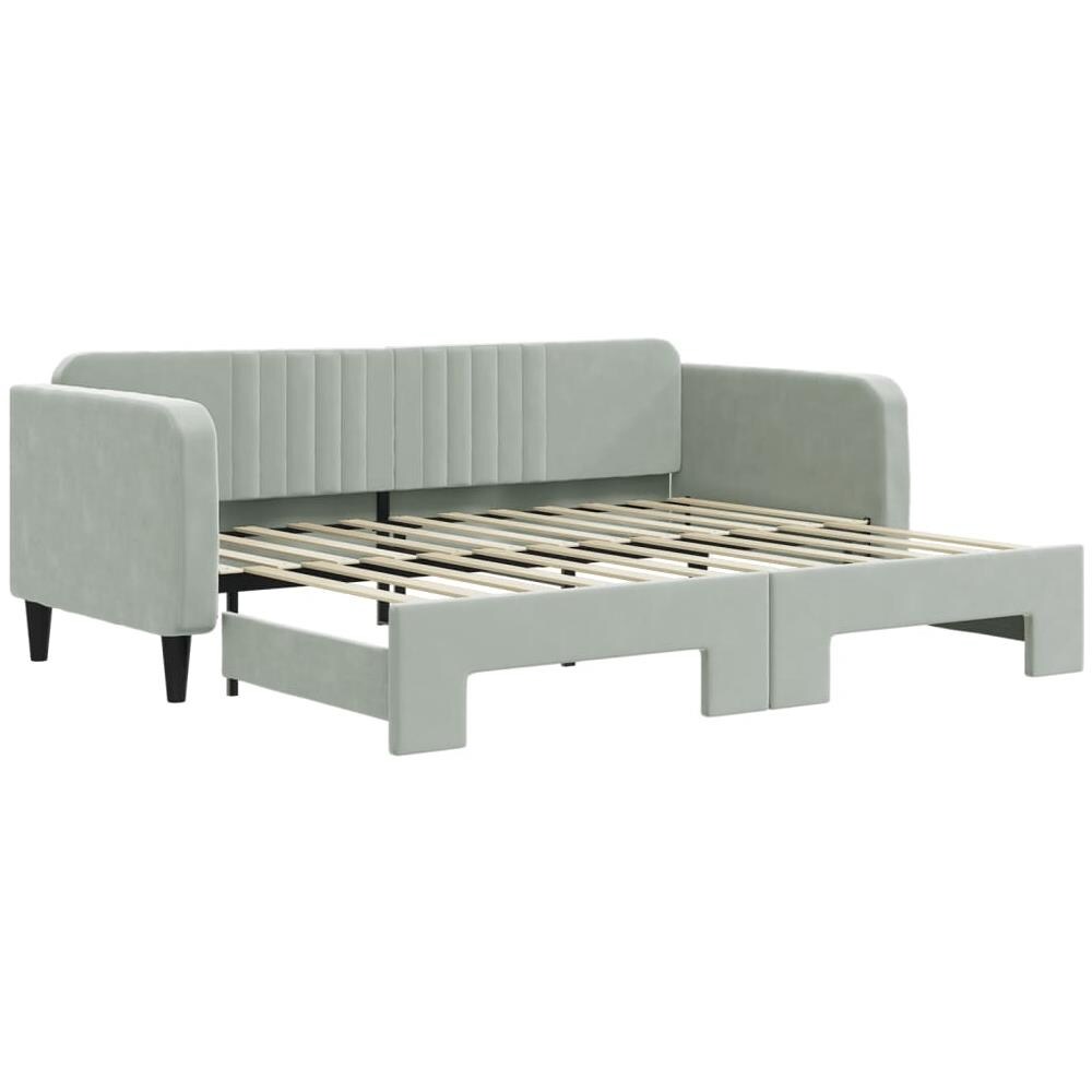 Divano Letto Con Letto Estraibile Grigio Chiaro 90x200 Velluto - Foto 2