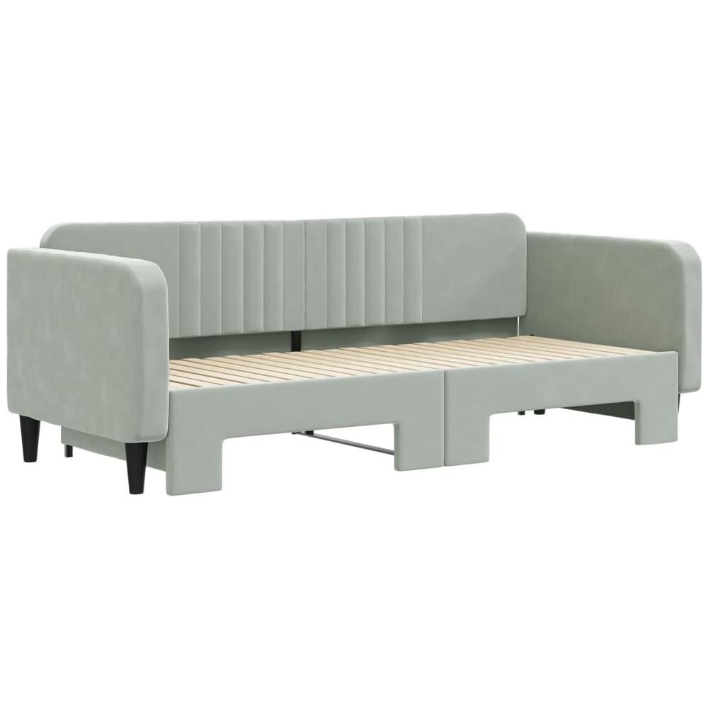 Divano Letto Con Letto Estraibile Grigio Chiaro 90x200 Velluto - Foto 3