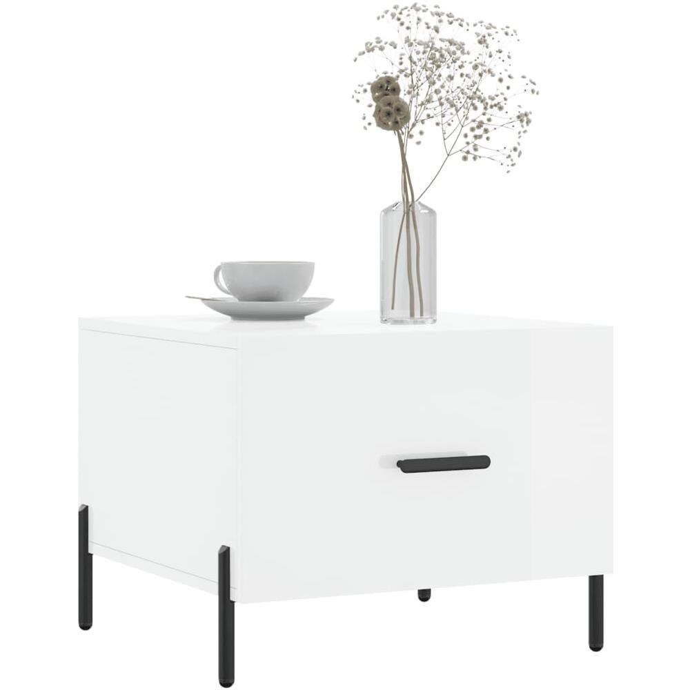 Tavolino Da Salotto Bianco Lucido 50x50x40 Cm Legno Multistrato - Foto 3