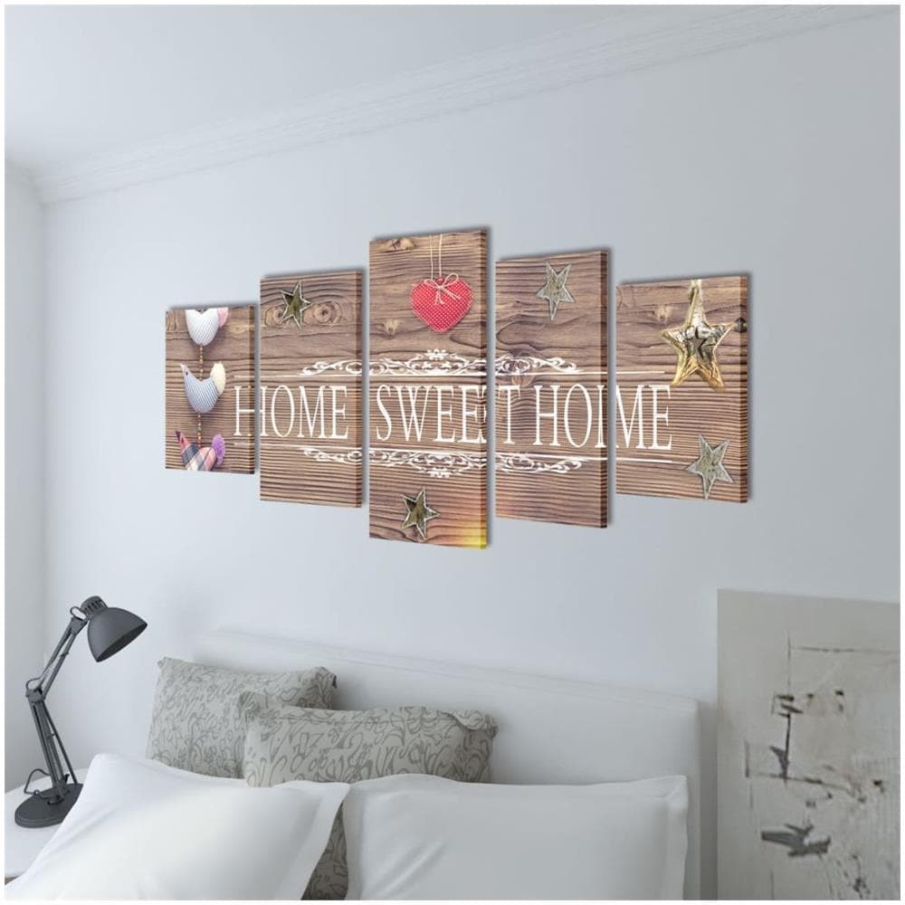 5 Pz Set Stampa Su Tela Da Muro Home Sweet Design 200 X 100 Cm - Foto 2