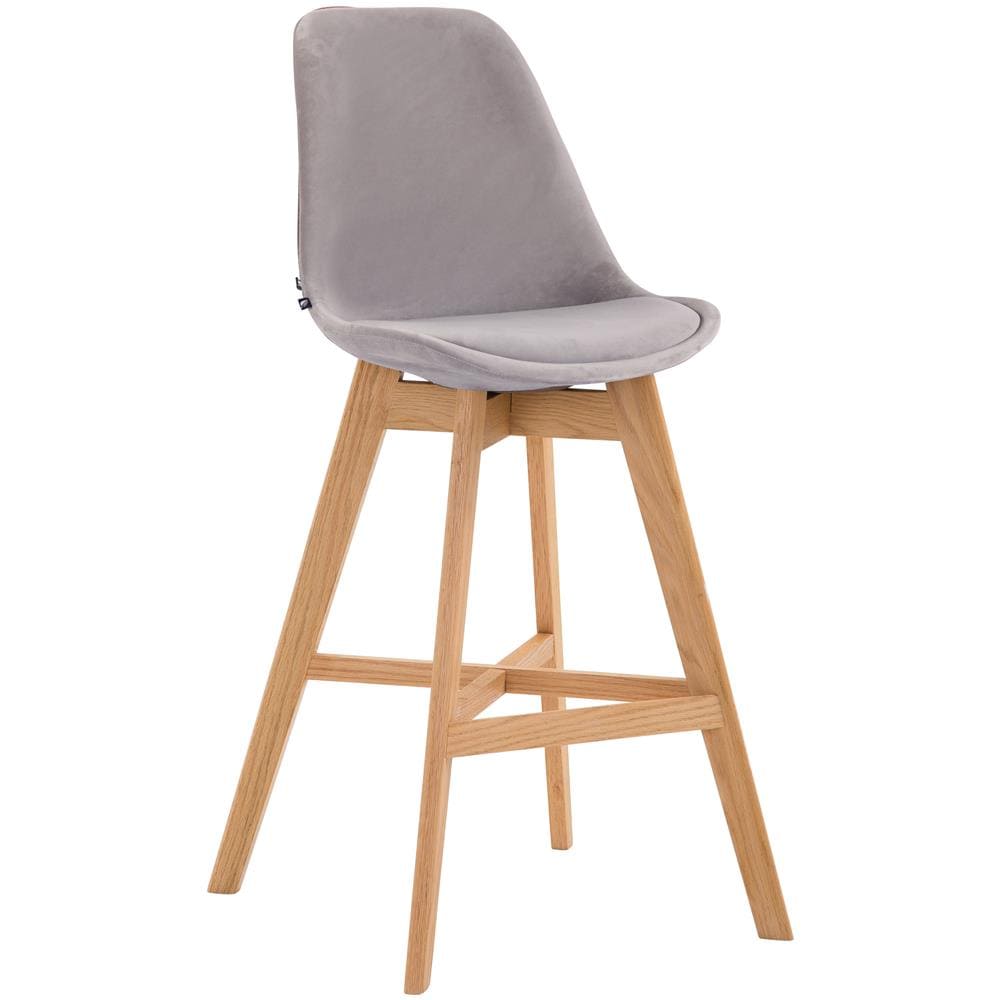 Sgabello Tulip Cannes in Velluto E Legno I Sgabello Alto con Schienale E Poggiapiedi I Sedia Alta Bancone Design Scandinavo Grigio Natura - Foto 1
