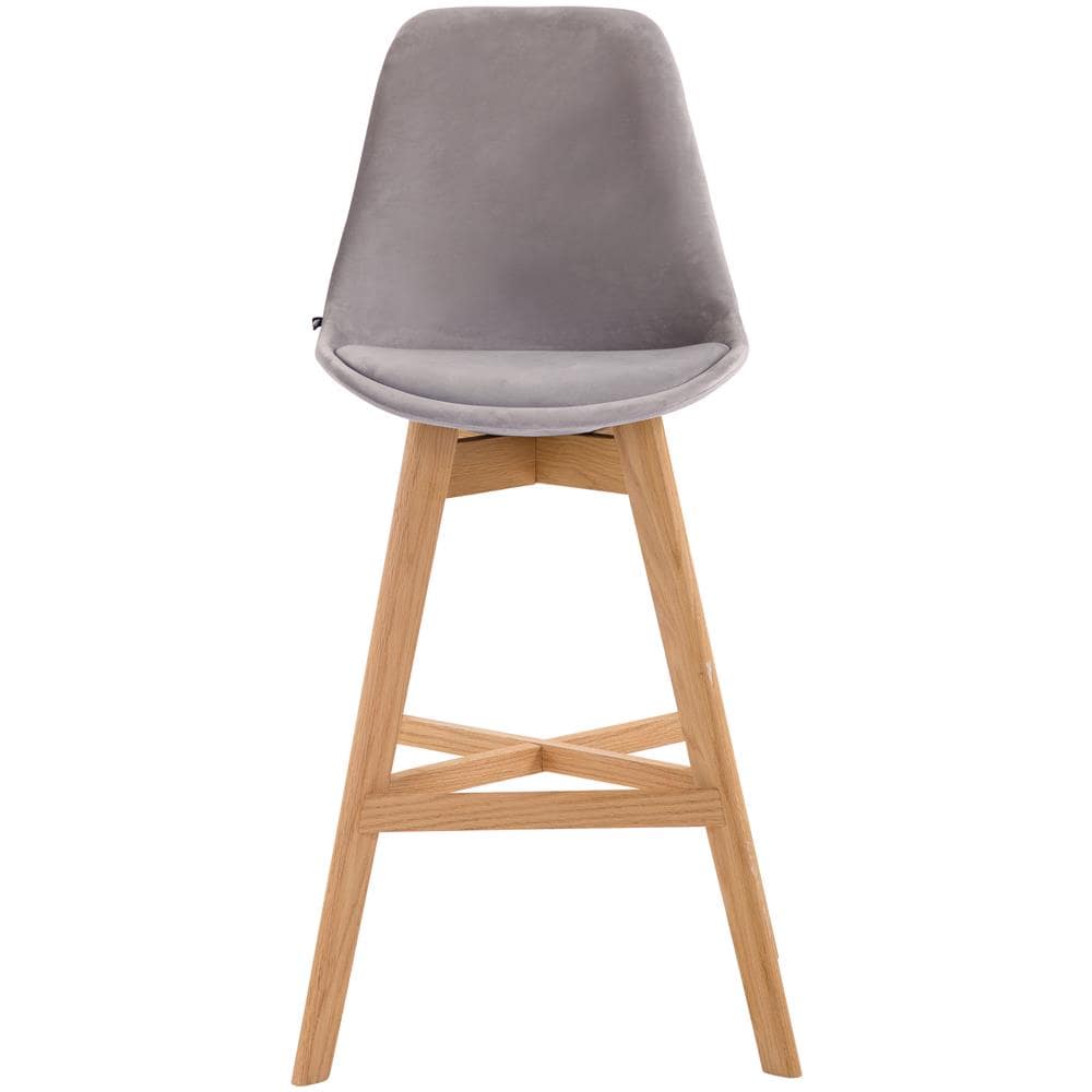 Sgabello Tulip Cannes in Velluto E Legno I Sgabello Alto con Schienale E Poggiapiedi I Sedia Alta Bancone Design Scandinavo Grigio Natura - Foto 2