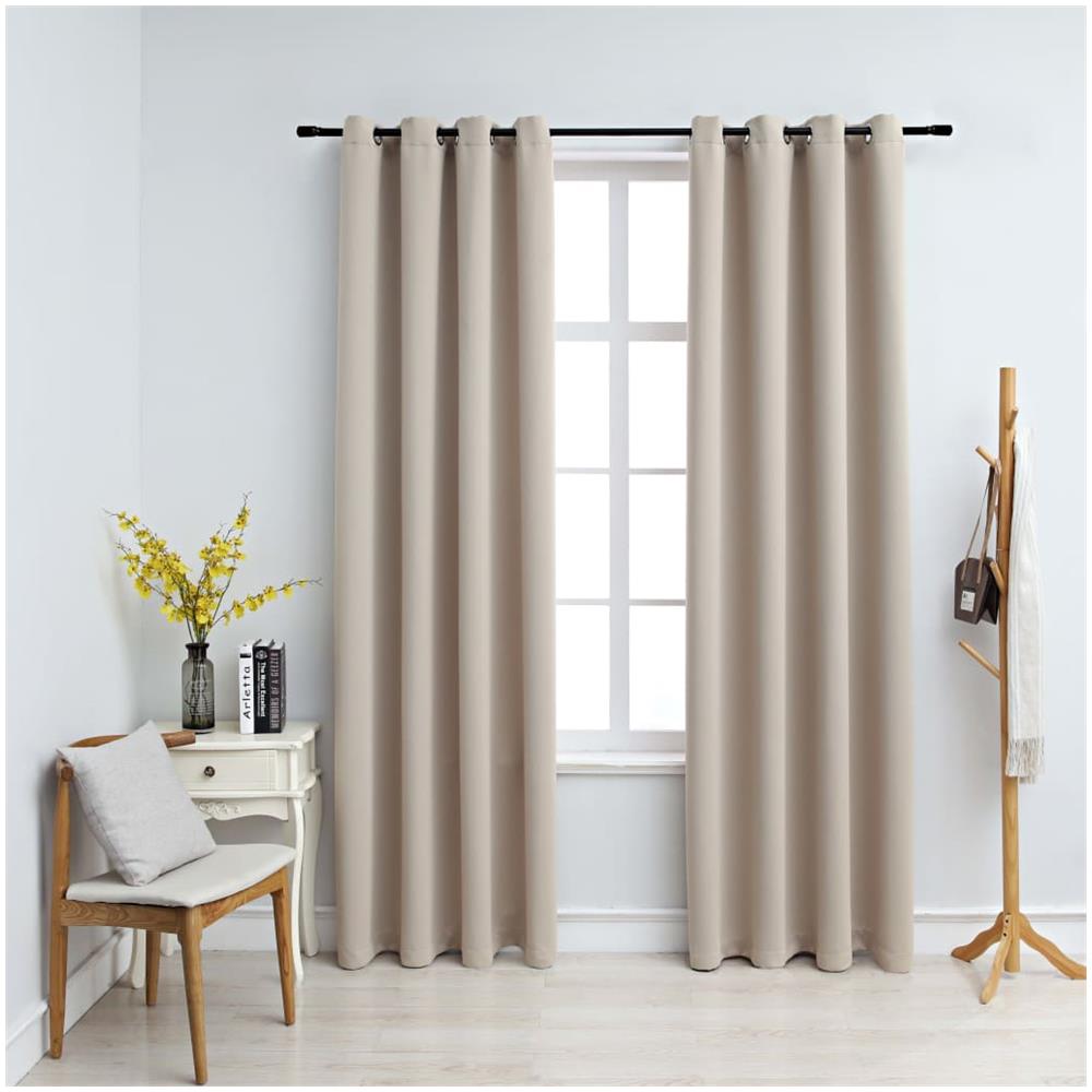 Tende Oscuranti Con Anelli In Metallo 2 Pz Beige 140x175 Cm - Foto 1