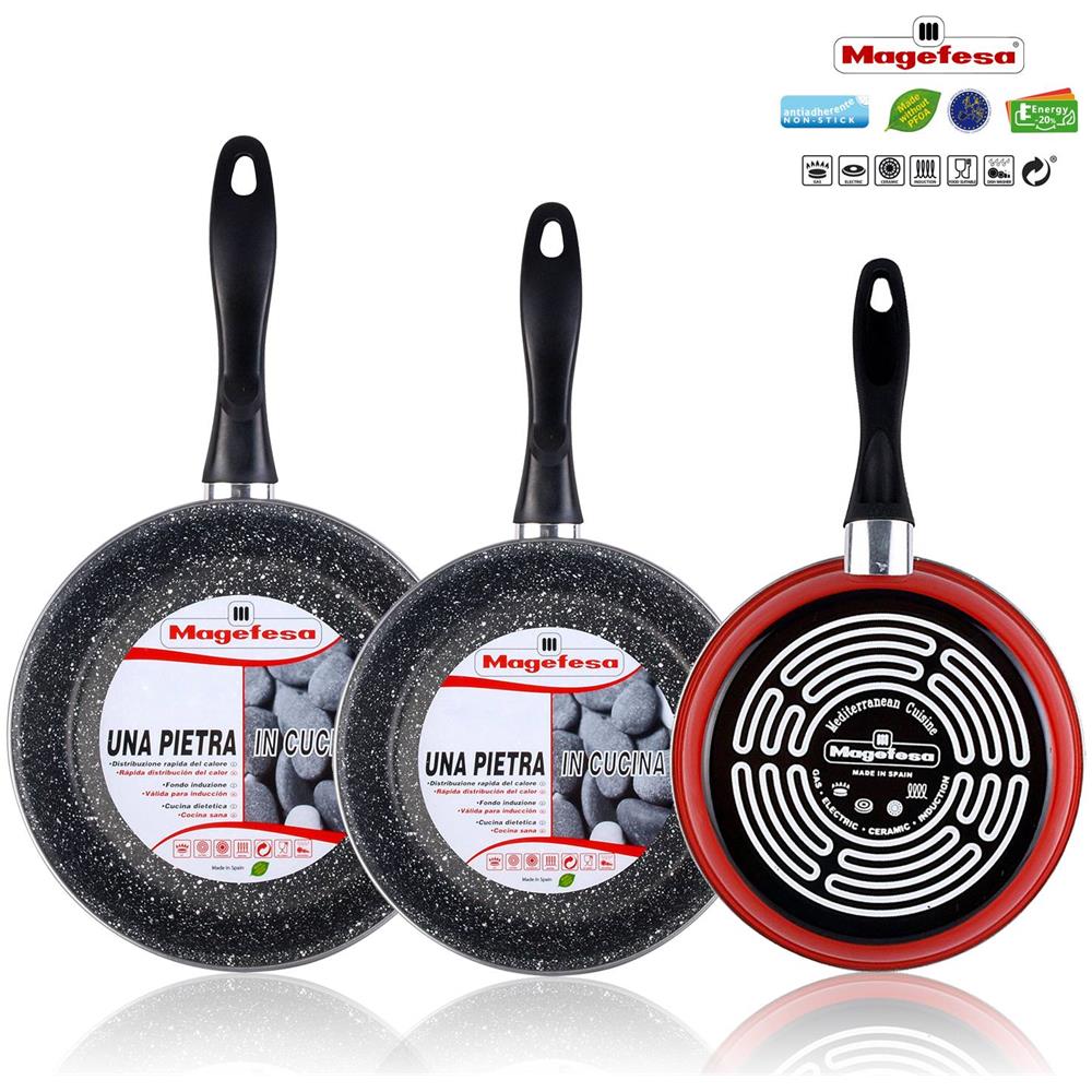 K2 Roja 3 Padelle 20-24-28cm Induzione, Pfoa-free Antiaderente Stone Acciaio Vetrificato - Foto 1