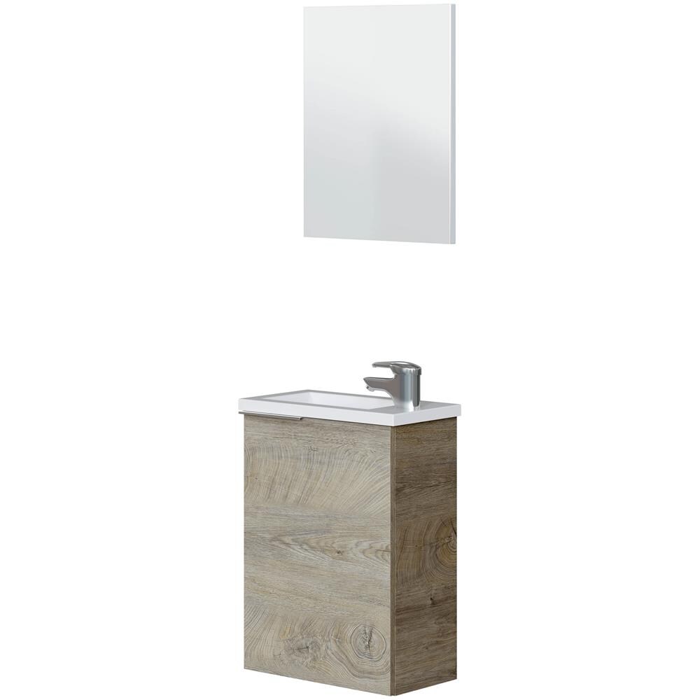 Mobile sottolavabo Peoria, Mobiletto per bagno sospeso, Armadio a 1 anta e specchio, cm 40x22h58, Rovere - Foto 1