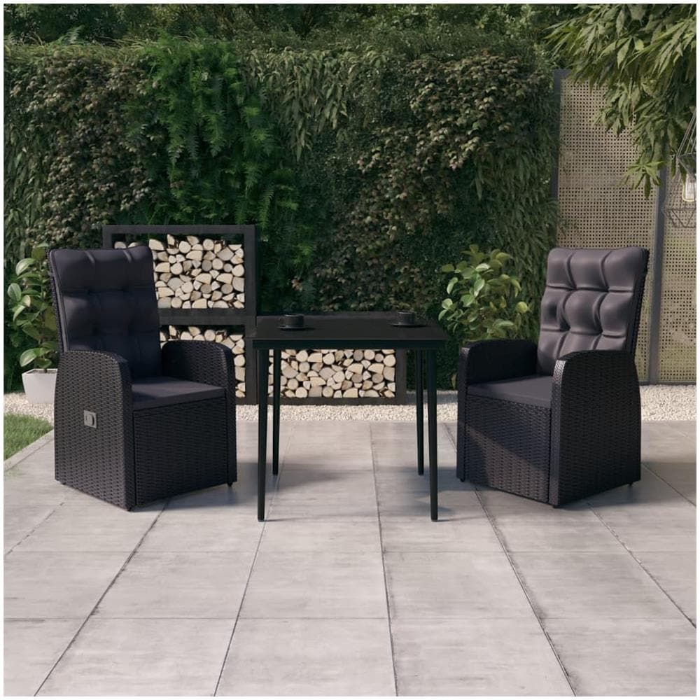 Set Da Pranzo Da Giardino Con Cuscini 3 Pz Nero - Foto 1