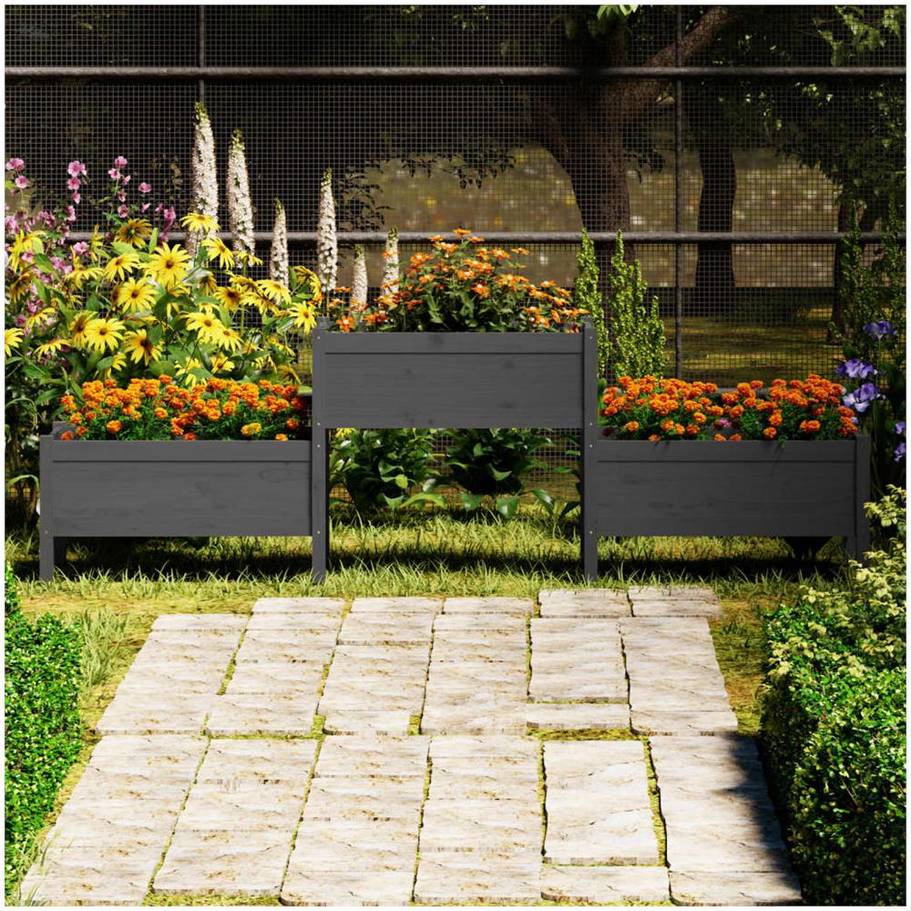 Fioriera Grigia 245,5x44x75 cm in Legno Massello di Pino - Foto 1