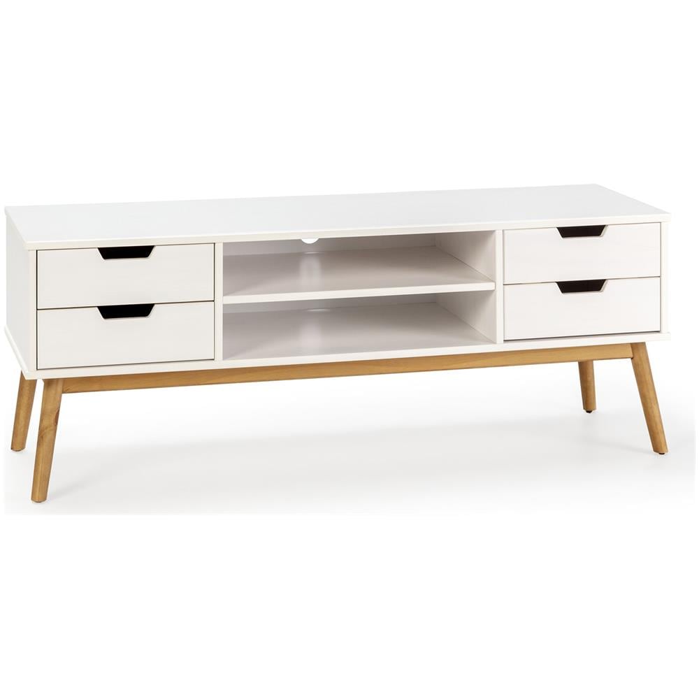 Mobile Tv Baku 1 Porta E 2 Cassetti, Pino Massiccio, Bianco - Foto 1