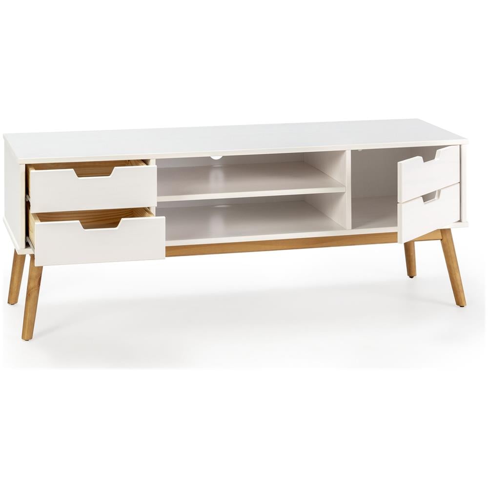 Mobile Tv Baku 1 Porta E 2 Cassetti, Pino Massiccio, Bianco - Foto 2