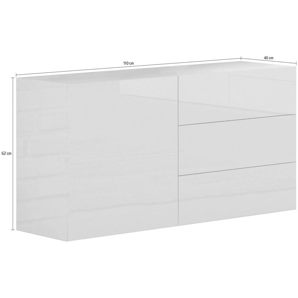 Credenza Enrico, Madia Da Cucina A 1 Anta E 3 Cassetti, Buffet Da Soggiorno, Madia Da Cucina, 100% Made In Italy, Cm 110x40h35, Antracite Lucido - Foto 3