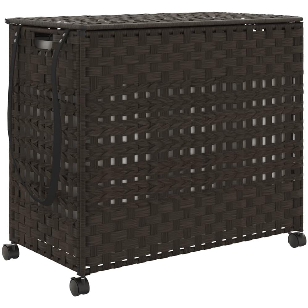 Cesto Portabiancheria Ruote Marrone Scuro 66x35x60 Cm Rattan - Foto 2