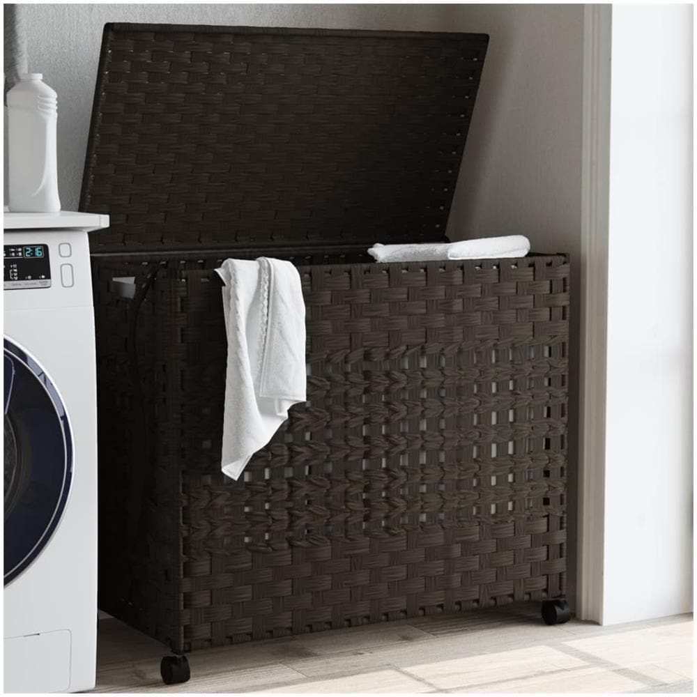 Cesto Portabiancheria Ruote Marrone Scuro 66x35x60 Cm Rattan - Foto 1