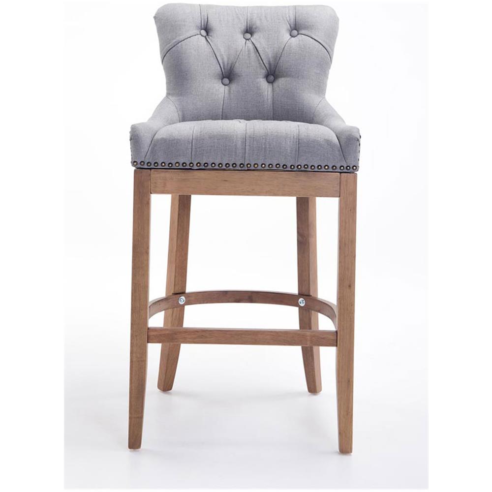Sgabello Legno Lakewood Antico-Chiaro - Sgabello Alto Vintage in Tessuto - Sedia Bar Chesterfield con Poggiapiedi Alt. 74 cm Grigio Chiaro - Foto 2