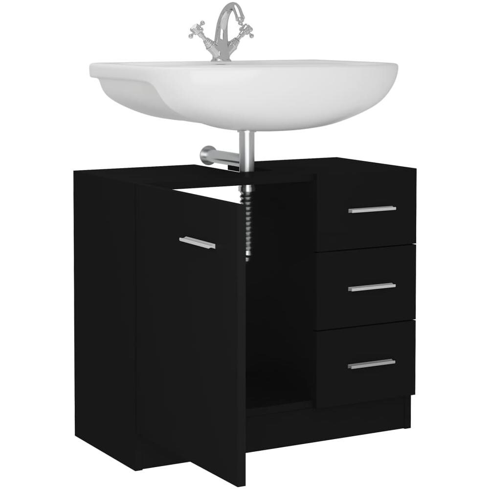 Mobile Sottolavabo Nero 63x30x54 cm in Legno Multistrato - Foto 8