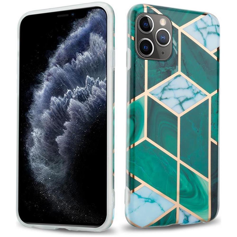 Custodia Compatibile Con Apple Iphone 11 Pro (xi Pro) In Marmo Oro Bianco Verde Scuro No. 6 - Coperchio Protettivo In Silicone Tpu Con Motivo A Mosaico - Foto 1