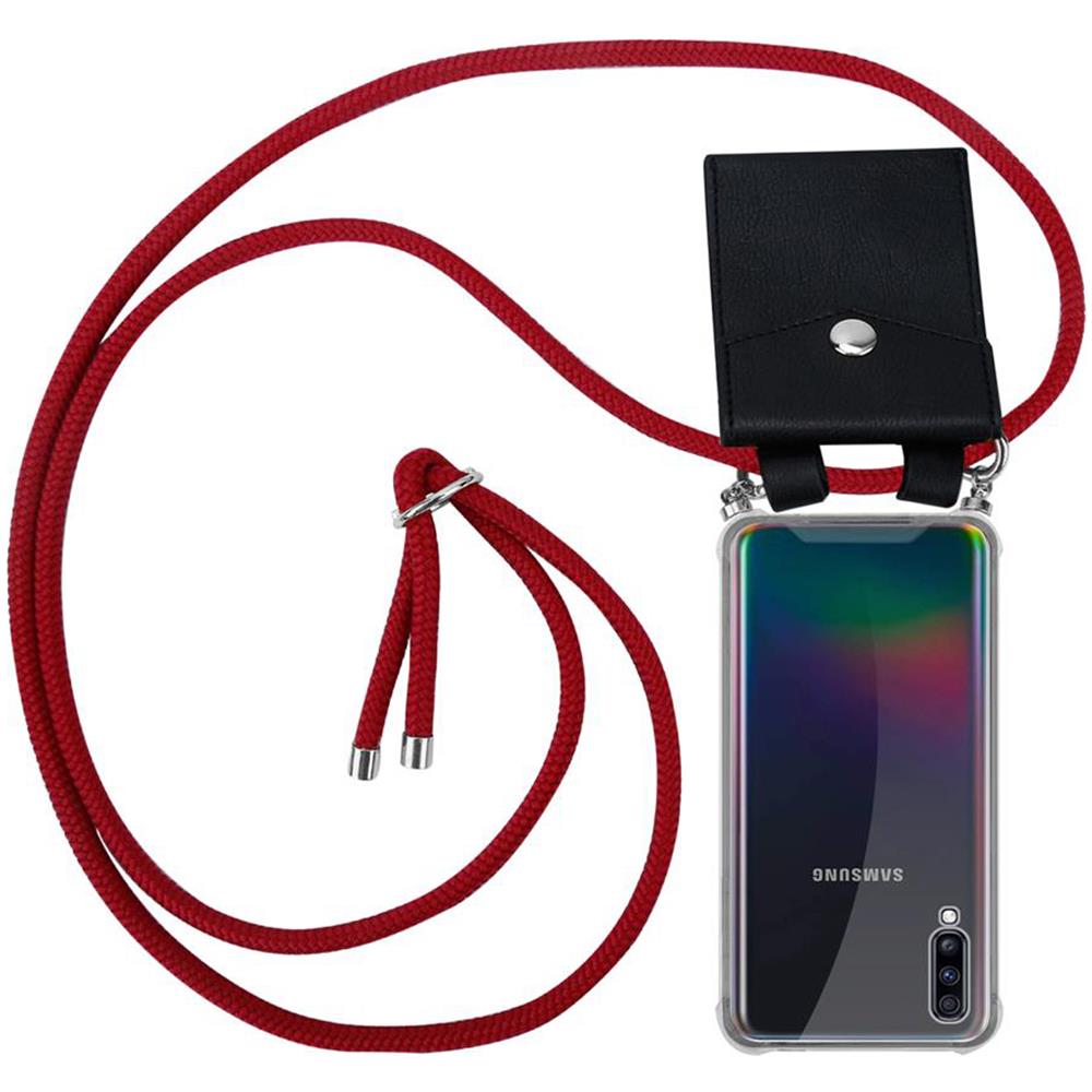 Catena Di Telefoni Cellulari Compatibile Con Samsung Galaxy A70 In Rosso Rubino - Coperchio Protettivo In Silicone Con Anelli D'argento, Cinturino In Corda E Custodia Staccabile - Foto 1