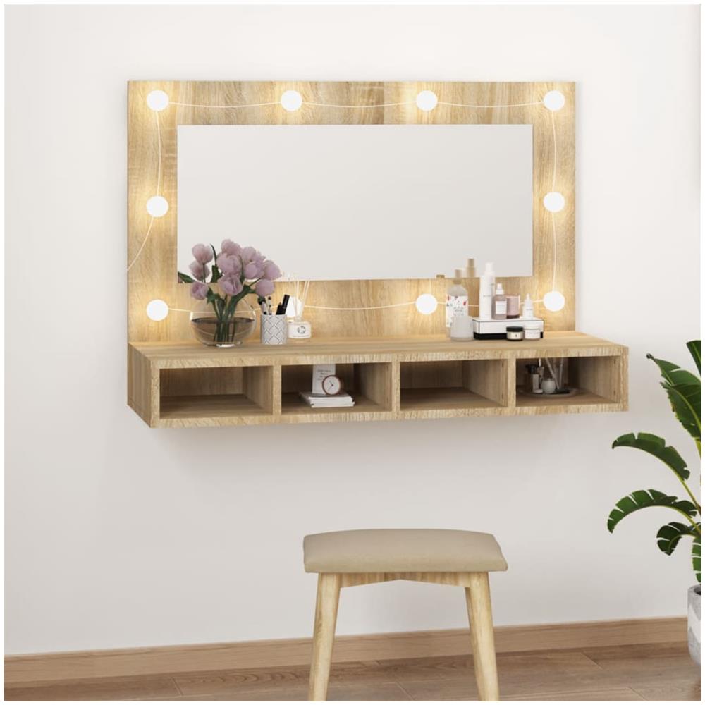 Mobile A Specchio Con Led Rovere Sonoma 90x31,5x62 Cm - Foto 1