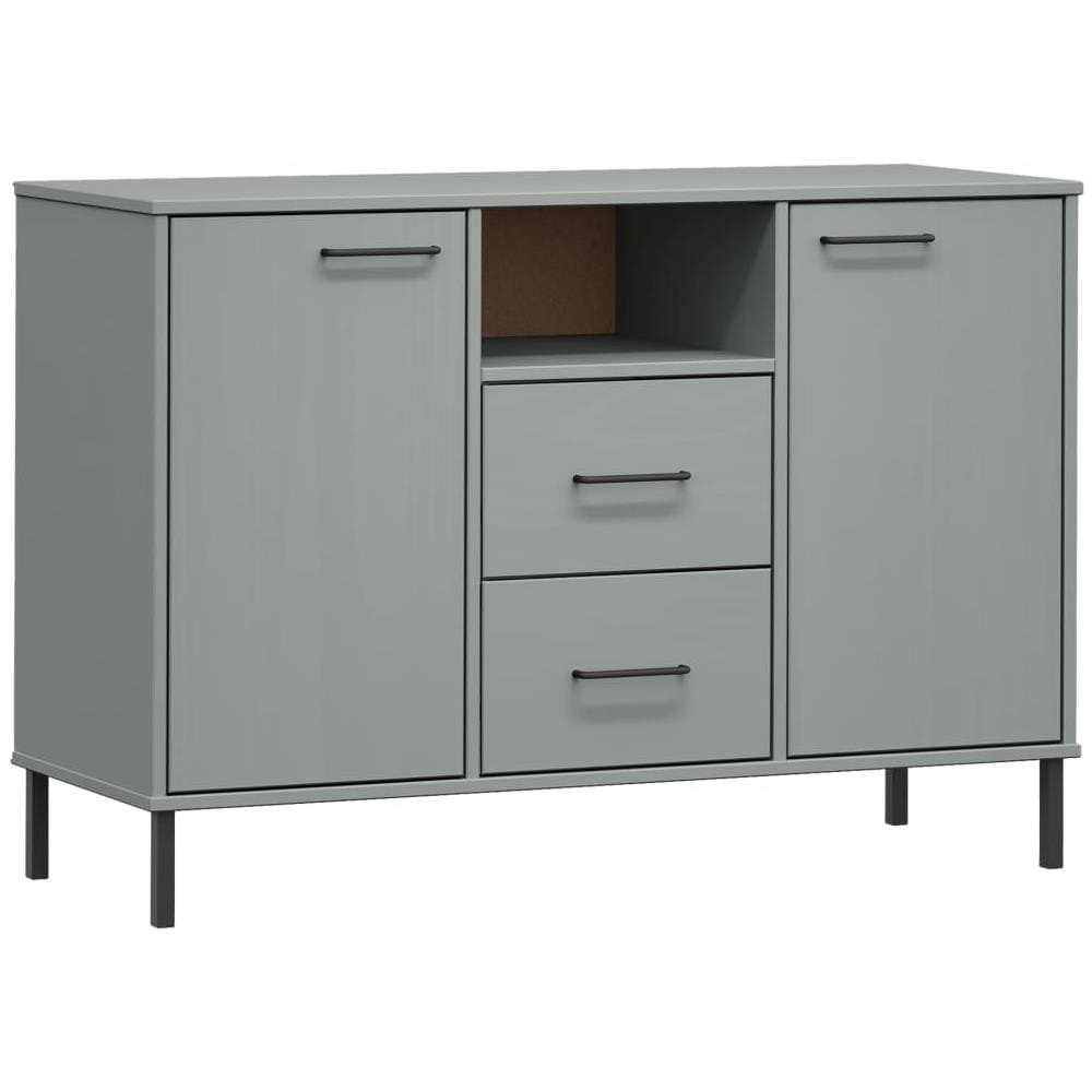 Credenza Gambe Metallo Grigio 113x40x77 Cm Legno Massello Oslo - Foto 2