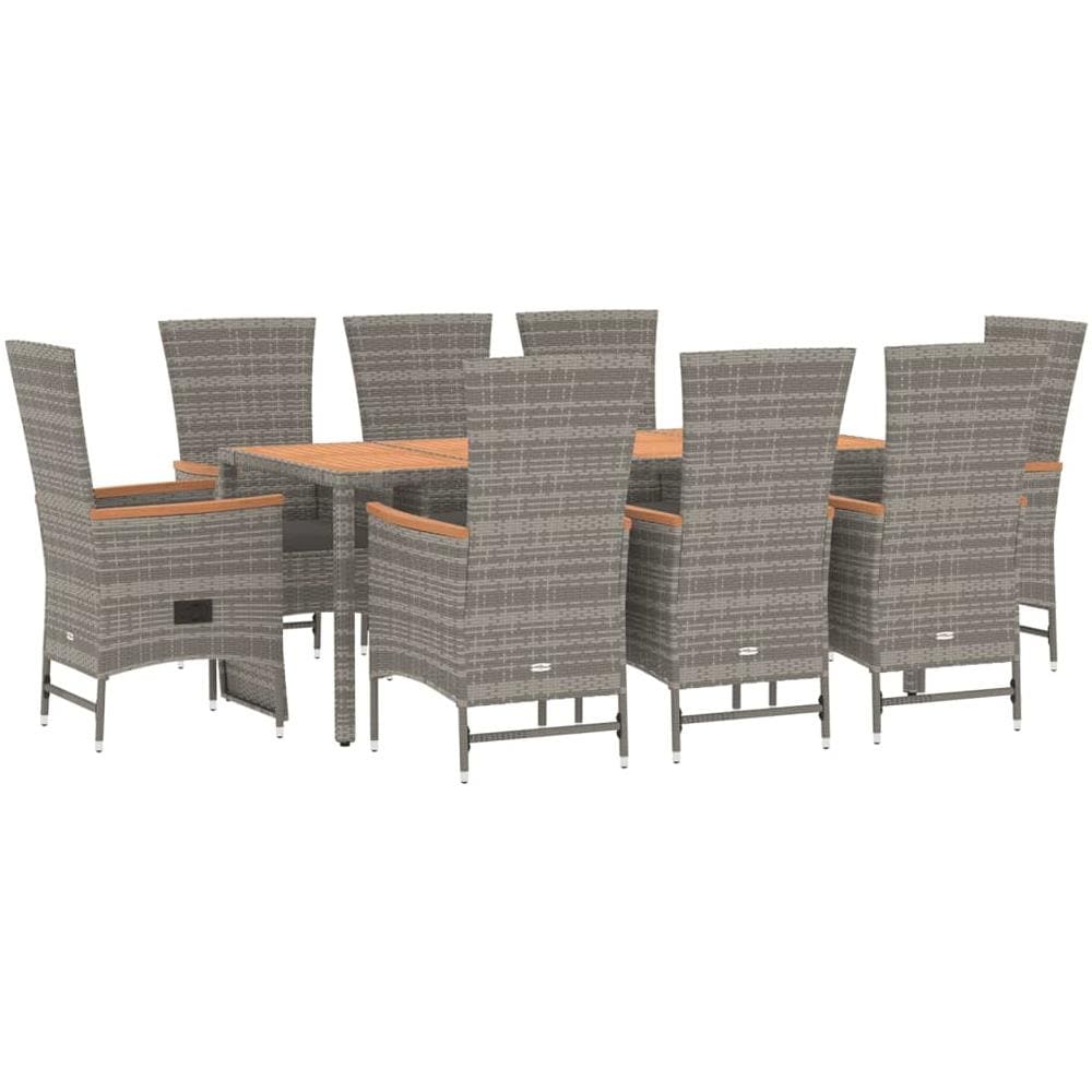 Set Da Pranzo Da Giardino 9 Pz Con Cuscini In Polyrattan Grigio - Foto 3