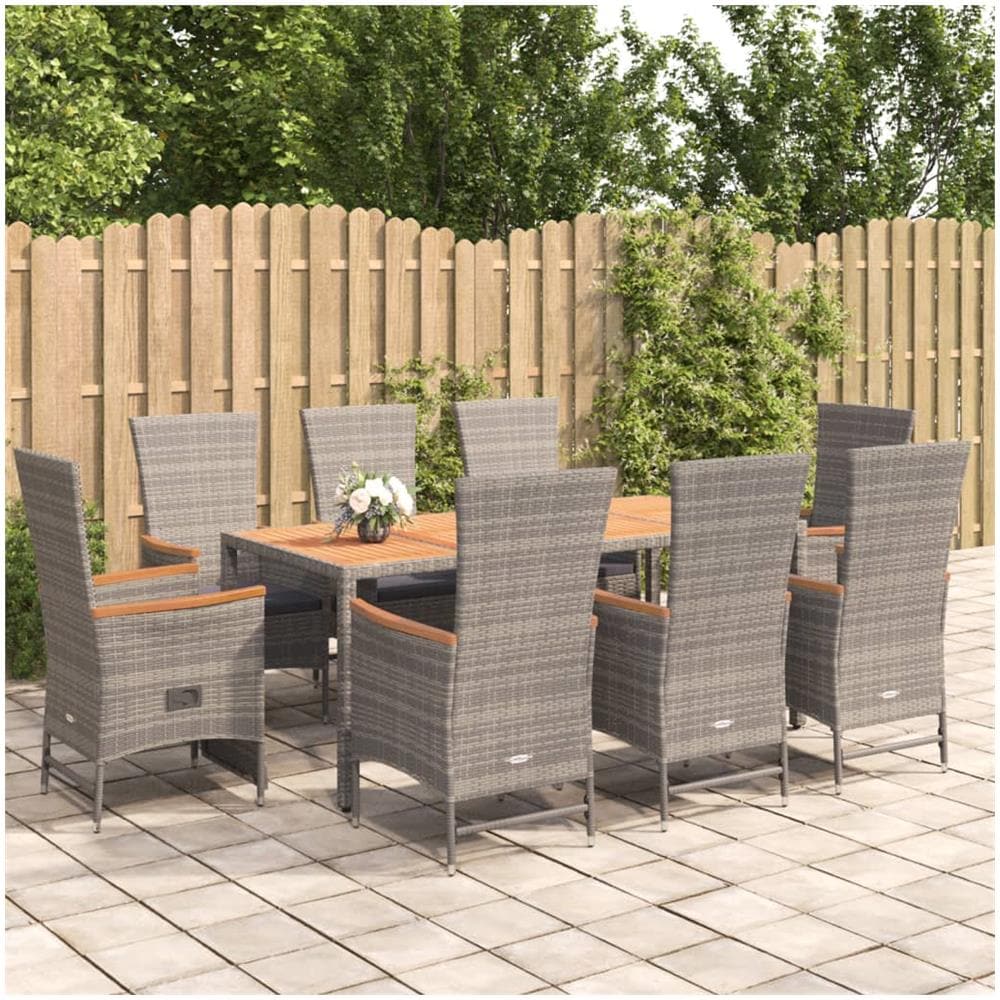Set Da Pranzo Da Giardino 9 Pz Con Cuscini In Polyrattan Grigio - Foto 1