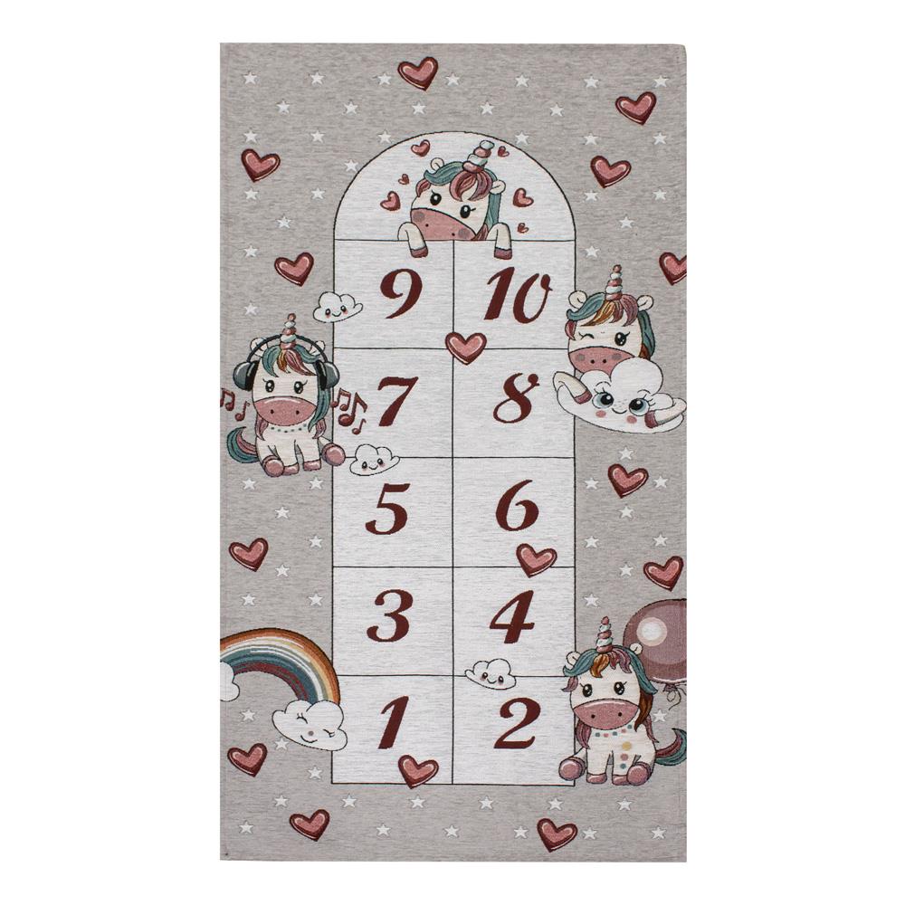 Tappeto Arredo E Gioco Antiscivolo Per Cameretta Bambini Disegno Unicorni 115x175 Grigio Perla - Foto 1