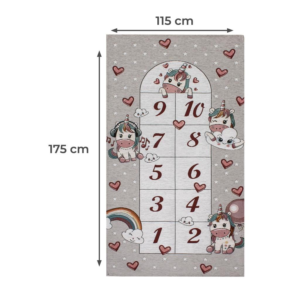 Tappeto Arredo E Gioco Antiscivolo Per Cameretta Bambini Disegno Unicorni 115x175 Grigio Perla - Foto 4