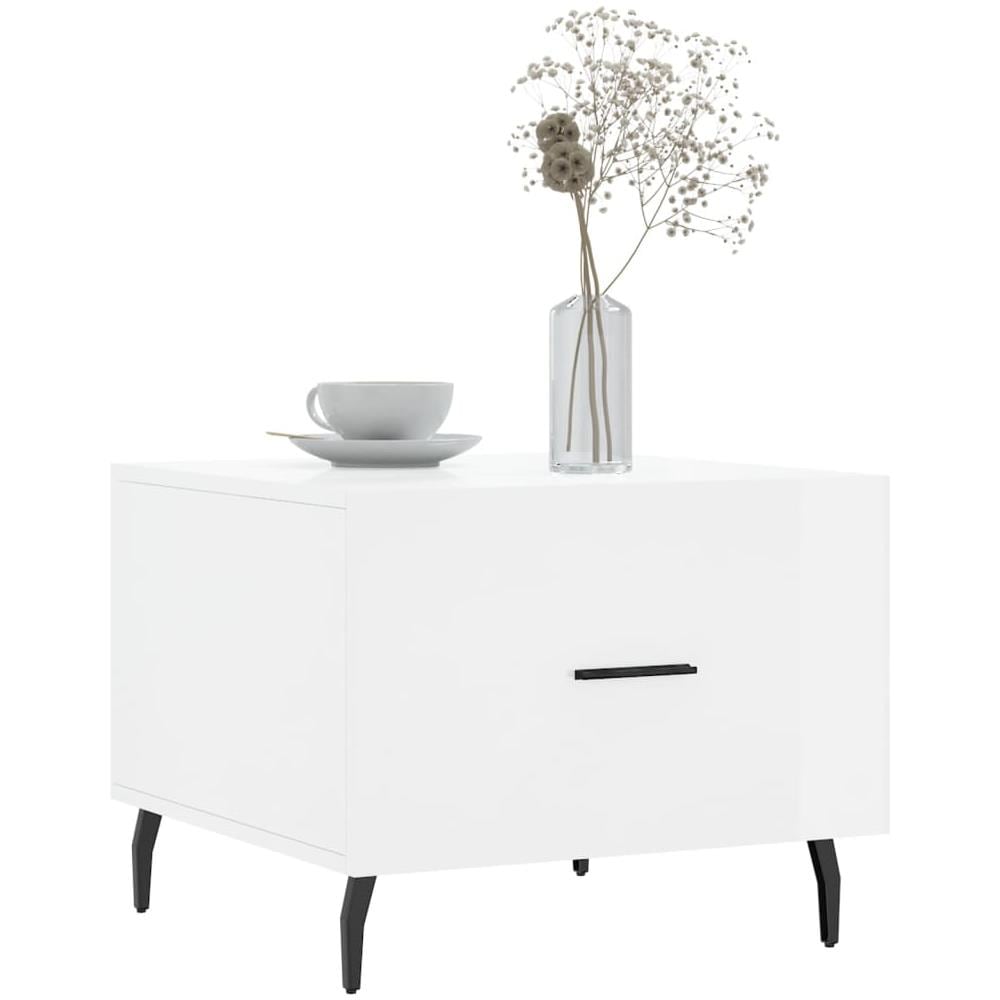 Tavolino Da Salotto Bianco Lucido 50x50x40 Cm Legno Multistrato - Foto 3