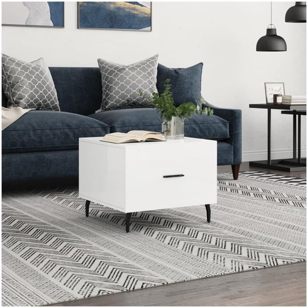 Tavolino Da Salotto Bianco Lucido 50x50x40 Cm Legno Multistrato - Foto 1