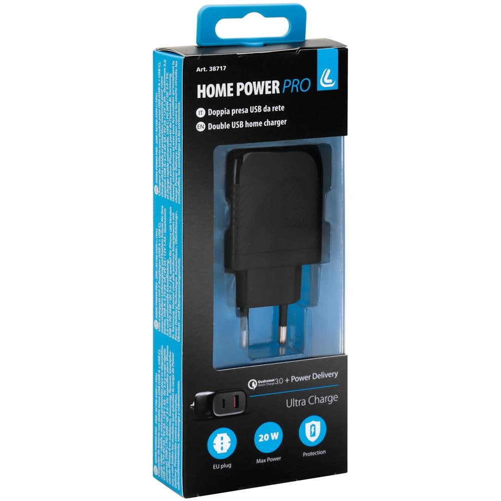 Home Power Pro, Caricabatteria Da Rete Con 2 Porte Usb - Pd / Qc 3.0 - 20w - 100/230v - Foto 2