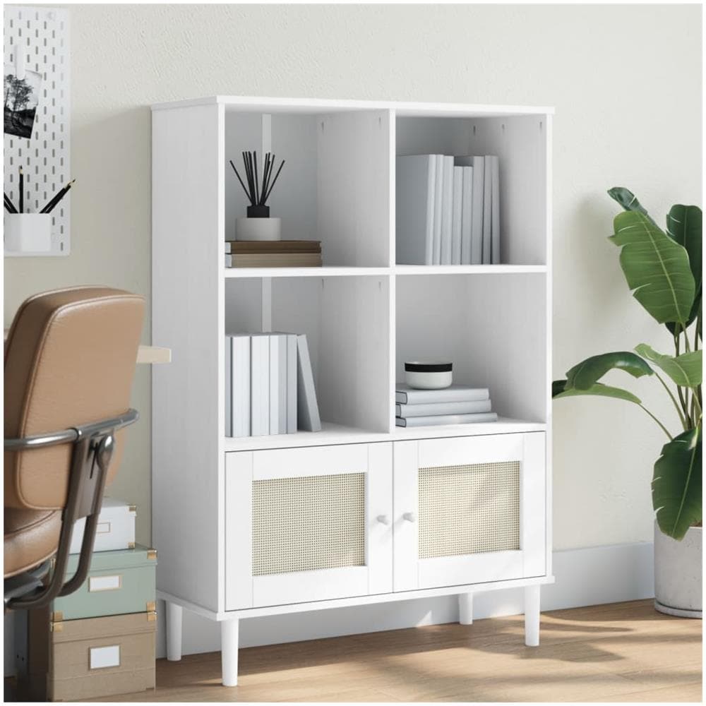 Credenza Senja Aspetto Rattan Bianco 90x35x130 Cm Massello Pino - Foto 1