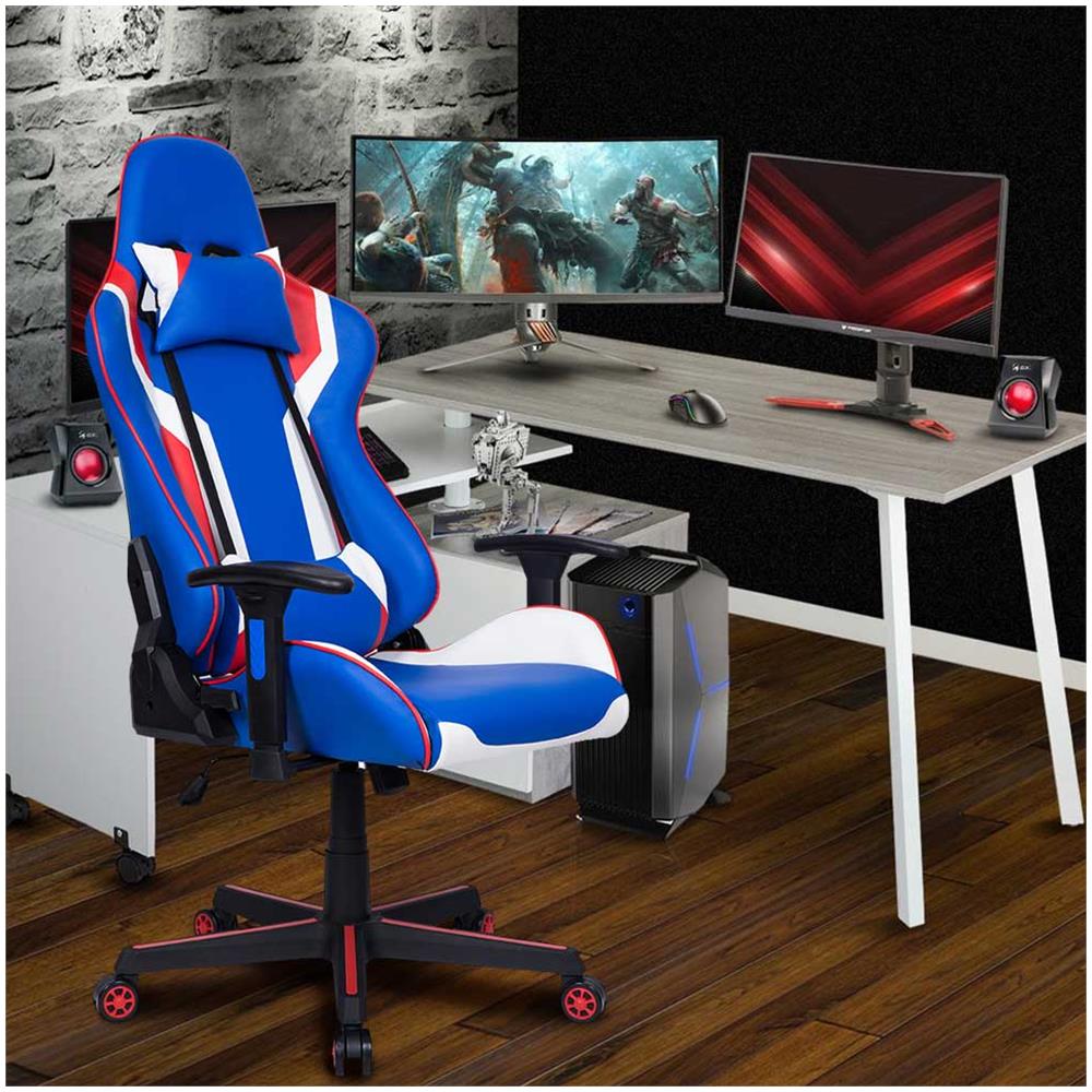 Sedia Poltrona Gaming Scrivania Ufficio Casa Reclinabile Girevole Direzionale Blu - Foto 2