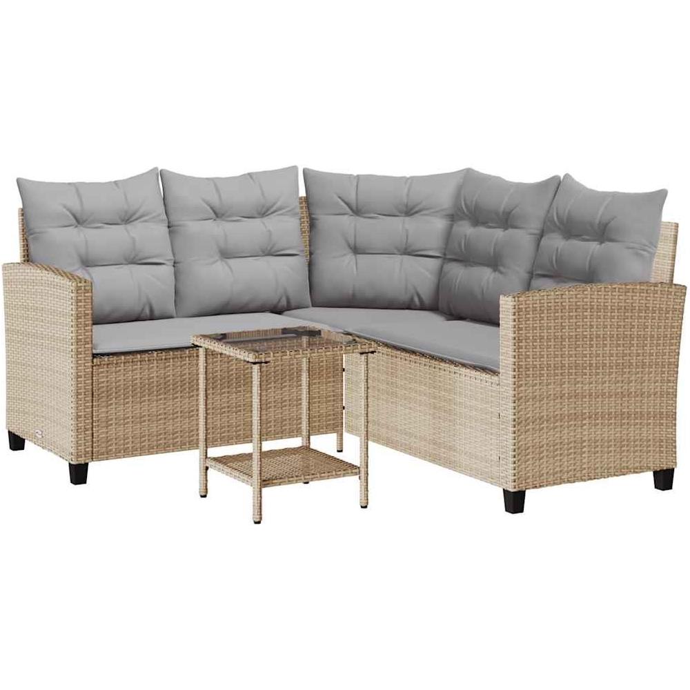 Divano da Giardino con Tavolo e Cuscini a L Beige in Polyrattan - Foto 1