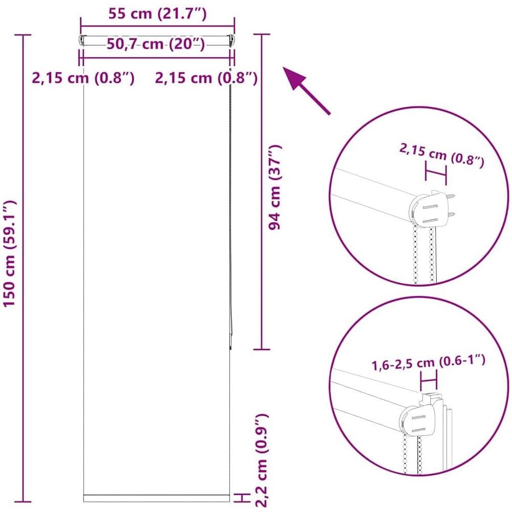 Tenda a Rullo Oscurante 55x150 cm Larghezza Tessuto 50,7 cm - Foto 10