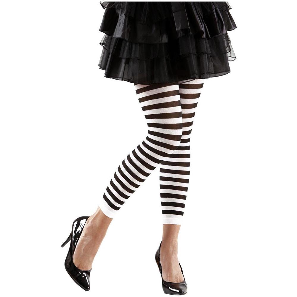 Legging Bianco Nero A Righe Adulto Taglia Unica - Foto 1