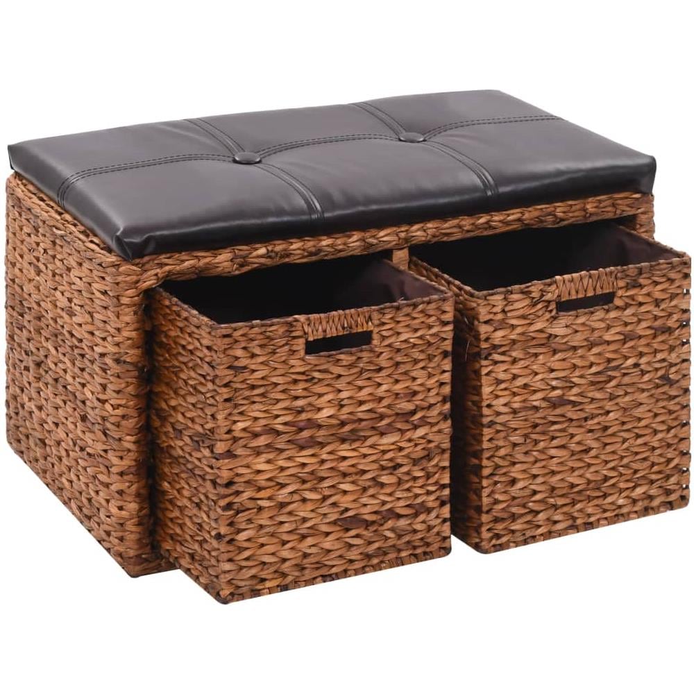 Panca In Giunco Con 2 Ceste 71x40x42 Cm Marrone - Foto 1