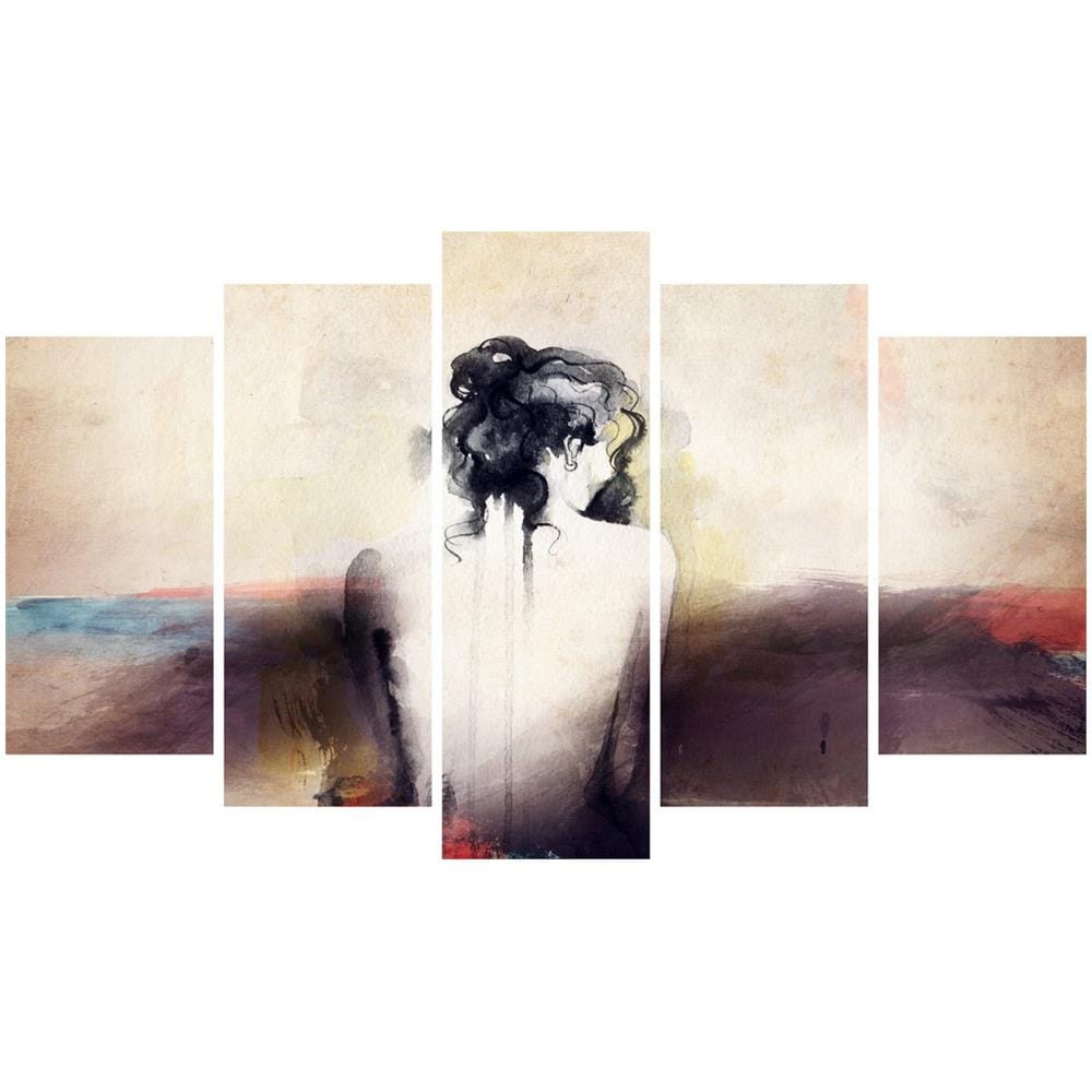 Quadro Girl, Decorazione Da Parete, Arte, 5 Pezzi, Da Soggiorno, Camera, Multicolore In Legno Di Pino, Poliestere, 100 X 3 X 60 Cm - Foto 1