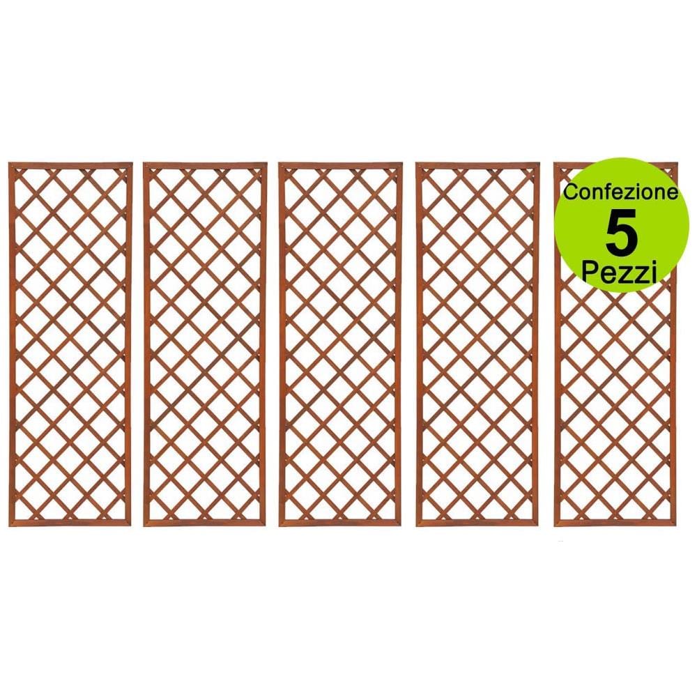 Multipack 5 Pz Tralicci Fissi Colore Marrone Con Cornice 0,60 X H 1,80 Metri In Legno - Foto 2