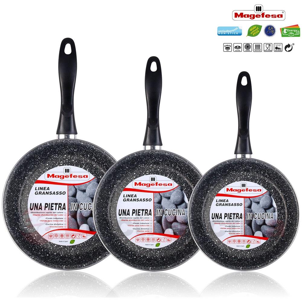 K2 Gransasso 3 Padelle 20-24-28cm Induzione, Pfoa-free Antiaderente Stone Acciaio Vetrificato - Foto 1