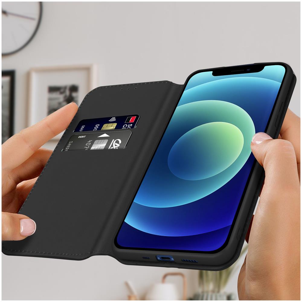 Custodia Folio Iphone 12 E 12 Pro Portafoglio Funzione Supporto Video Nera - Foto 5