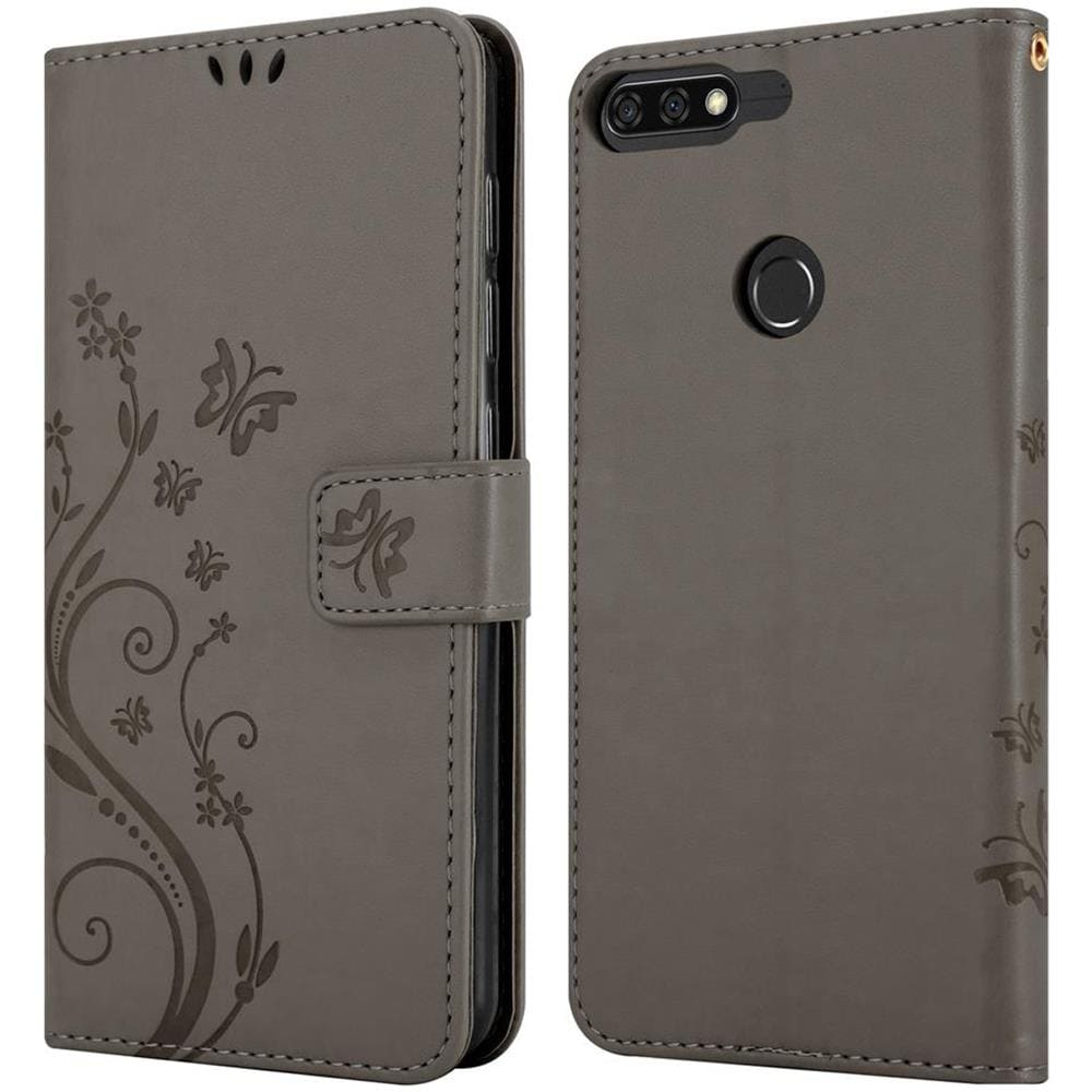 Custodia Compatibile Con Honor 7c In Grigio Fiore - Coperchio Protettivo In Design Floreale Con Chiusura Magnetica, Funzione Stand E Slot Per Carte - Foto 8