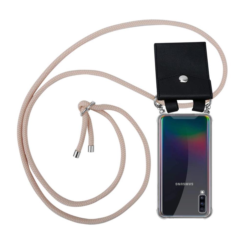 Catena Di Telefoni Cellulari Compatibile Con Samsung Galaxy A70 In Or Rosato A Perla - Coperchio Protettivo In Silicone Con Anelli D'argento, Cinturino In Corda E Custodia Staccabile - Foto 1