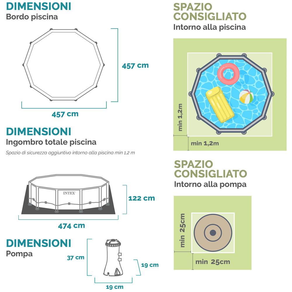 28242NP - Piscina Metal Frame rotonda con Pompa Filtro, Scaletta e Teli, 457x122 cm - Foto 9