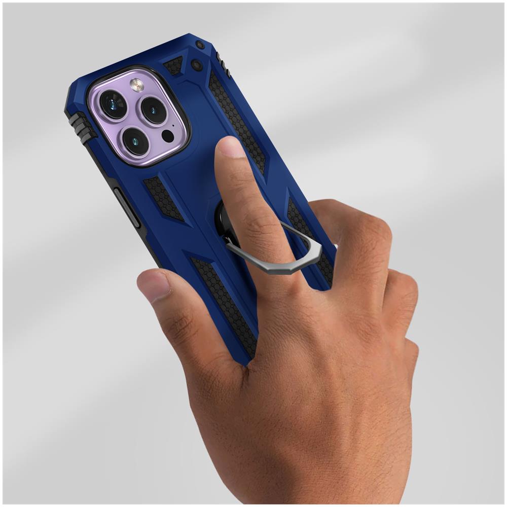 Cover Iphone 14 Pro Anti-urto Ibrida Anello Di Sostegno Funzione Supporto Blu - Foto 5