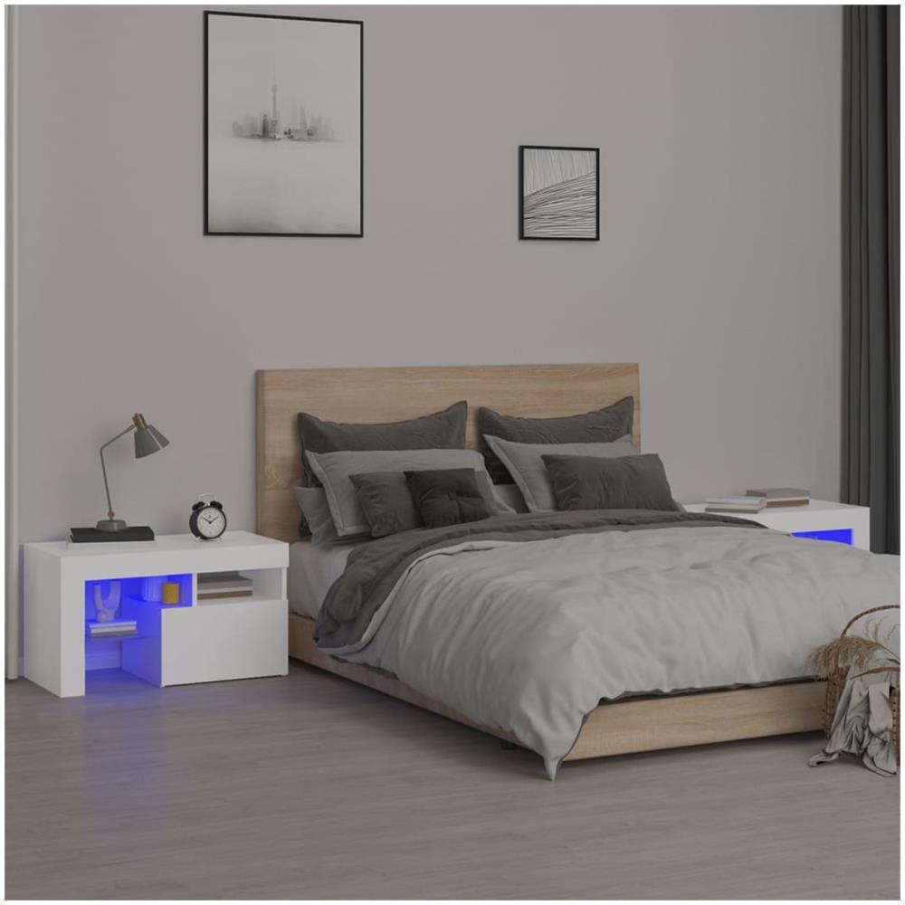 Comodini 2 Pz Con Luci A Led Bianchi 70x36,5x40 Cm - Foto 1