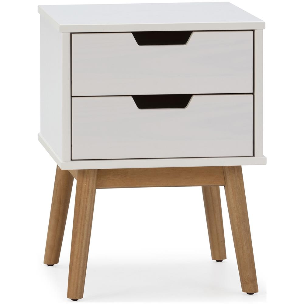 Comodino Baku 2 Cassetti Bianco, Legno Massello - Foto 1