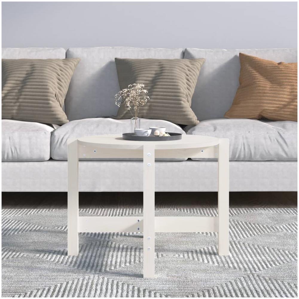 Tavolino da Salotto Bianco ? 62,5x45 cm Legno Massello di Pino - Foto 3