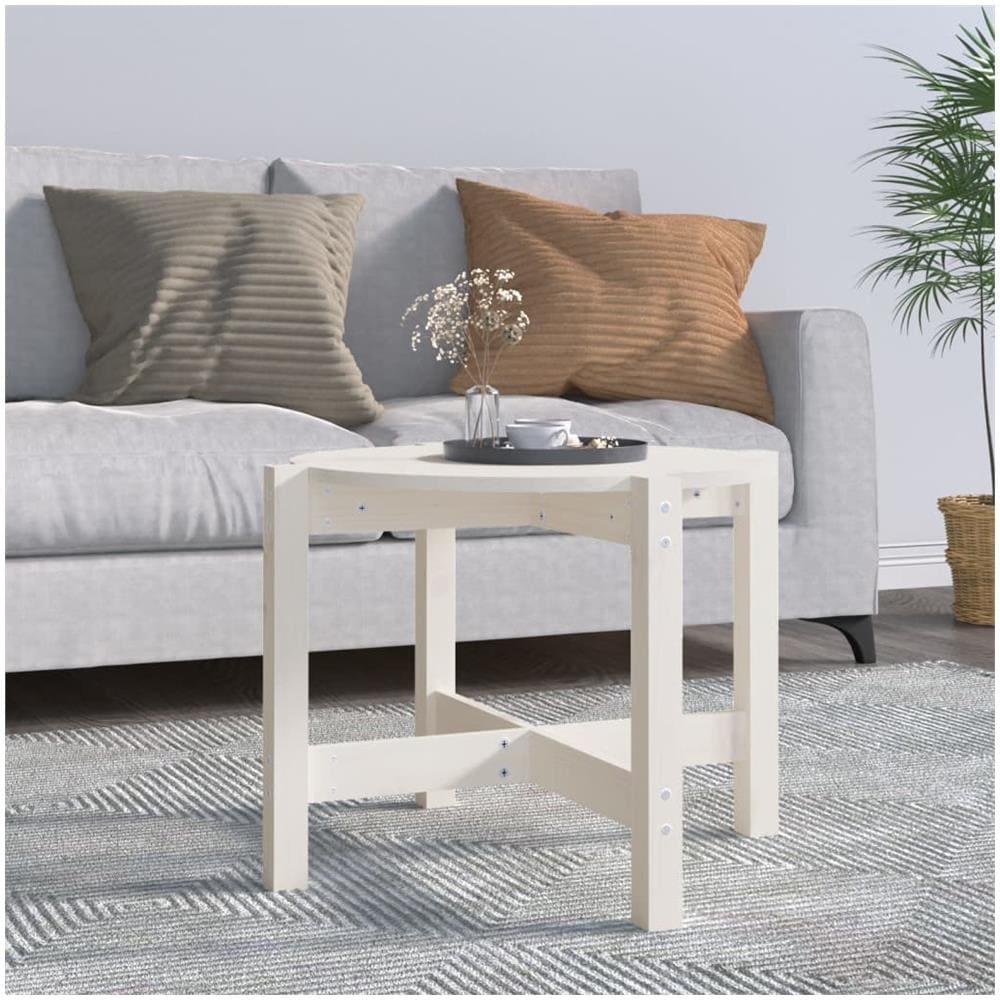 Tavolino da Salotto Bianco ? 62,5x45 cm Legno Massello di Pino - Foto 1