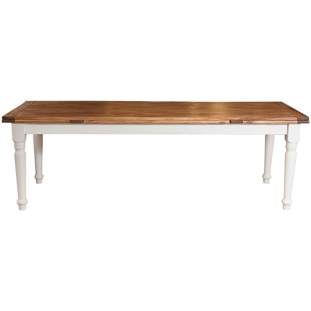 Tavolo Country Allungabile In Legno Massello Di Tiglio Struttura Bianca Anticata Piano Finitura Naturale 250x100x80 Cm - Foto 1